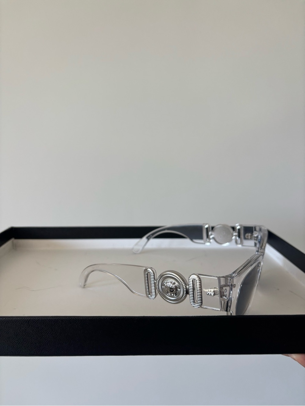 Versace Clear Frame Sunglasses with Silver Medallions - Picture 4 of 4